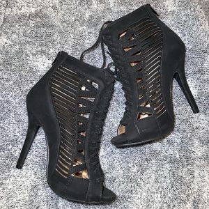 Black tie up booties